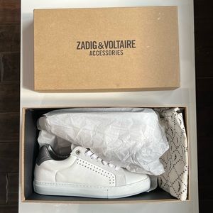 NWT: Zadig & Voltaire Silver Metallic & Studded Leather Sneakers SIZE 39